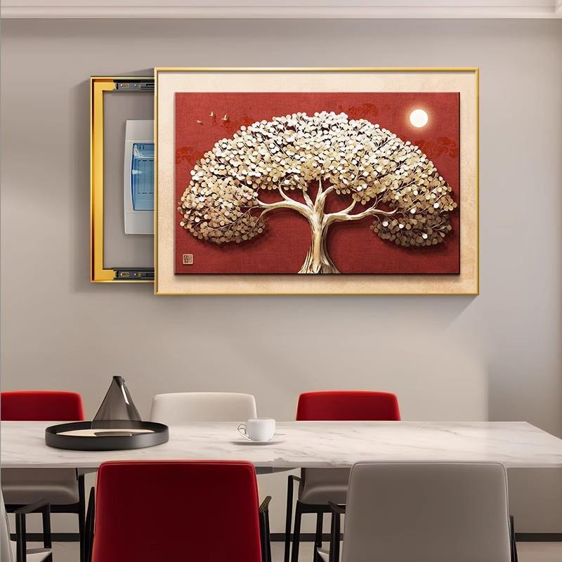 轻奢电表箱装饰画发财树寓意抽象餐厅配弱电箱遮挡壁画电闸盒挂画