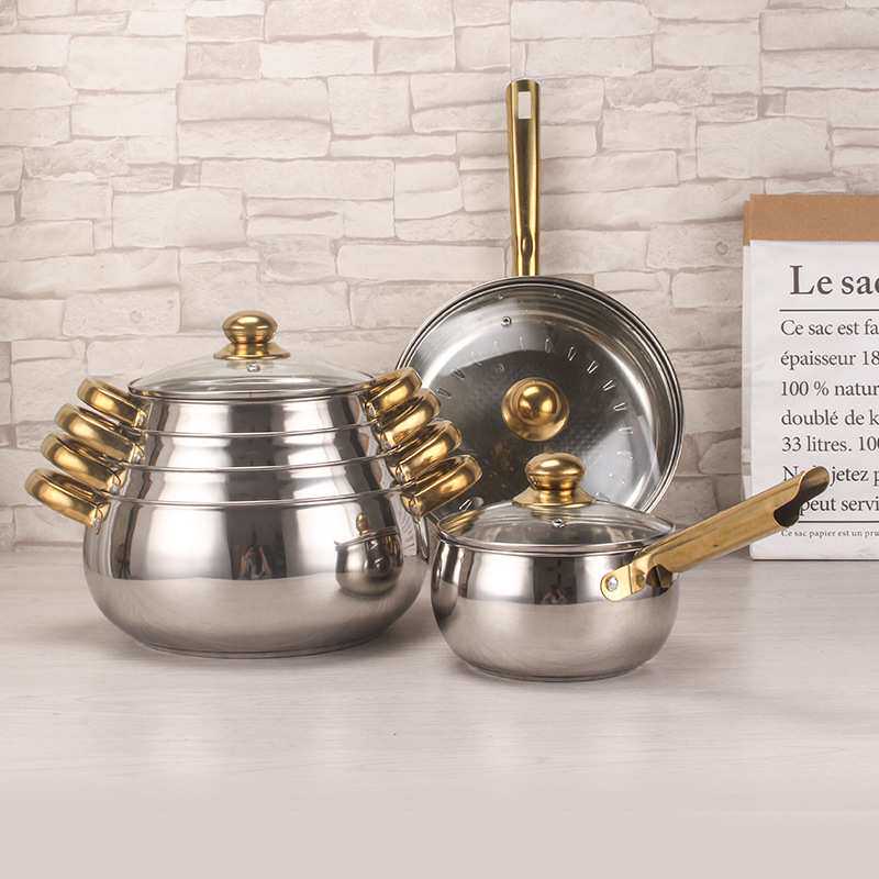不锈钢12件套镀金把Stainless Steel 12pcs Cookware Set Pot