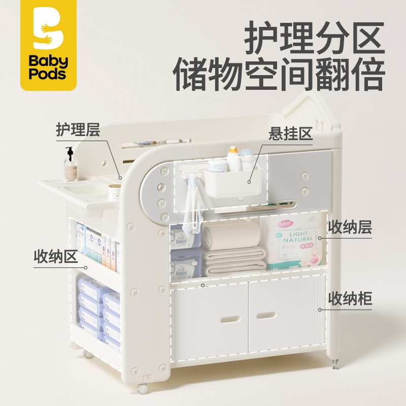 babypods尿布台婴儿护理台洗澡一体多功能新生儿床换尿不湿可移动
