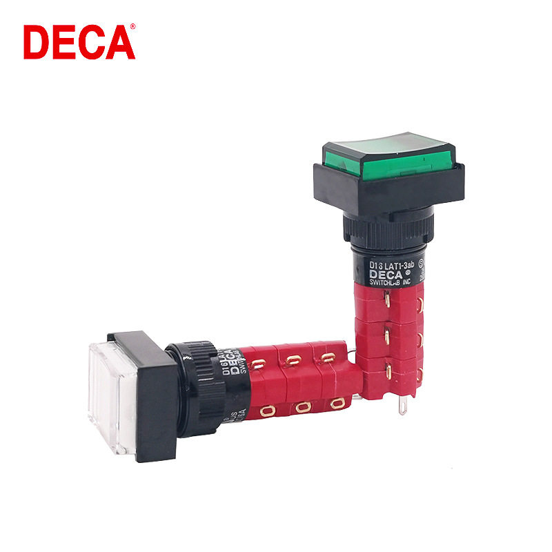 台湾DECA进联D16LAT1-3AB长方形带灯自锁型按钮开关16mm3NO+3NC