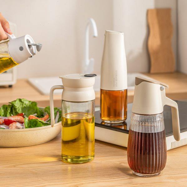 玻璃油壶自动开合家用厨房装油倒油防漏不挂油罐壶酱油醋调味料瓶,厨房/烹饪用具,油壶,淘宝优惠券,粉丝福利购,淘宝优惠卷