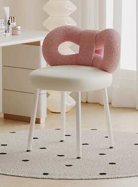 M&化妆椅皮质简约梳妆台椅子奶油风女生卧室蝴蝶结靠背梳妆凳