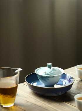 景德镇琉璃紫茶盘日式禅意干泡台深储水壶承养壶垫茶道零配养壶托