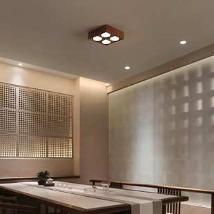 斗胆灯新中式客厅无主灯明装筒灯照明复古实木走廊灯过道灯格栅灯