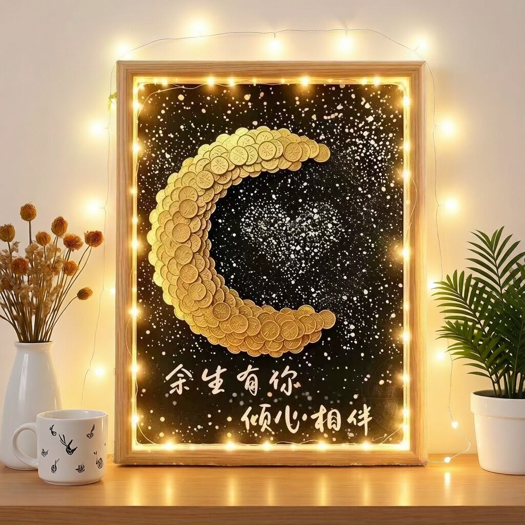 结婚情侣纪念日送老公老婆男友朋友硬币DIY星月钻石相框卧室摆件