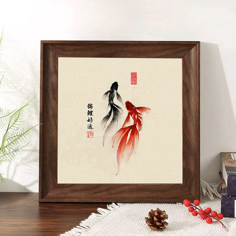 锦鲤九鱼图玄关聚财年年有余挂画