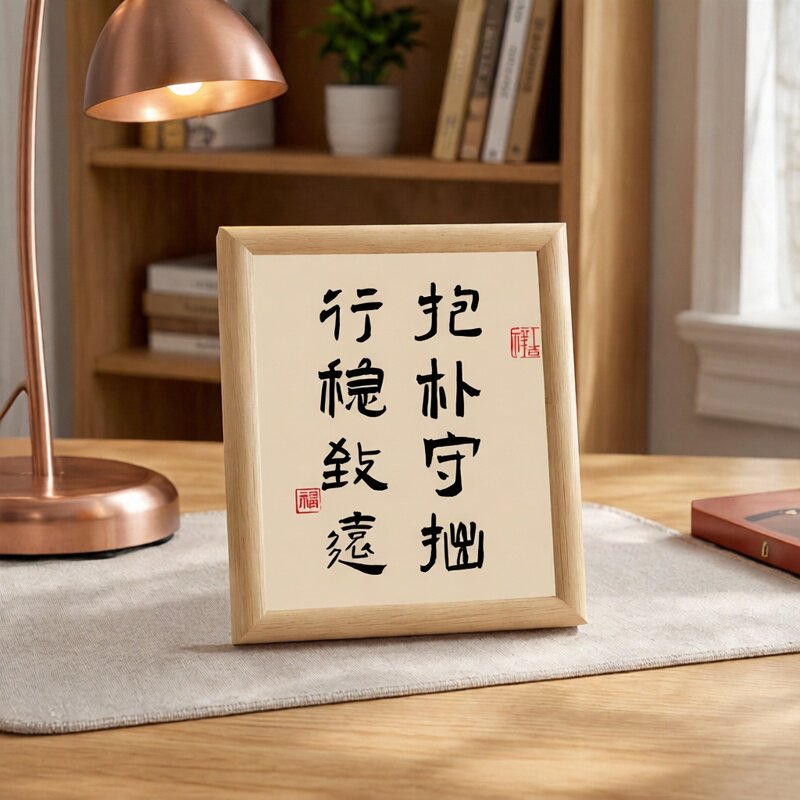 抱朴守拙行稳致远中国风书法自律励志木质相框桌面摆件装饰画框