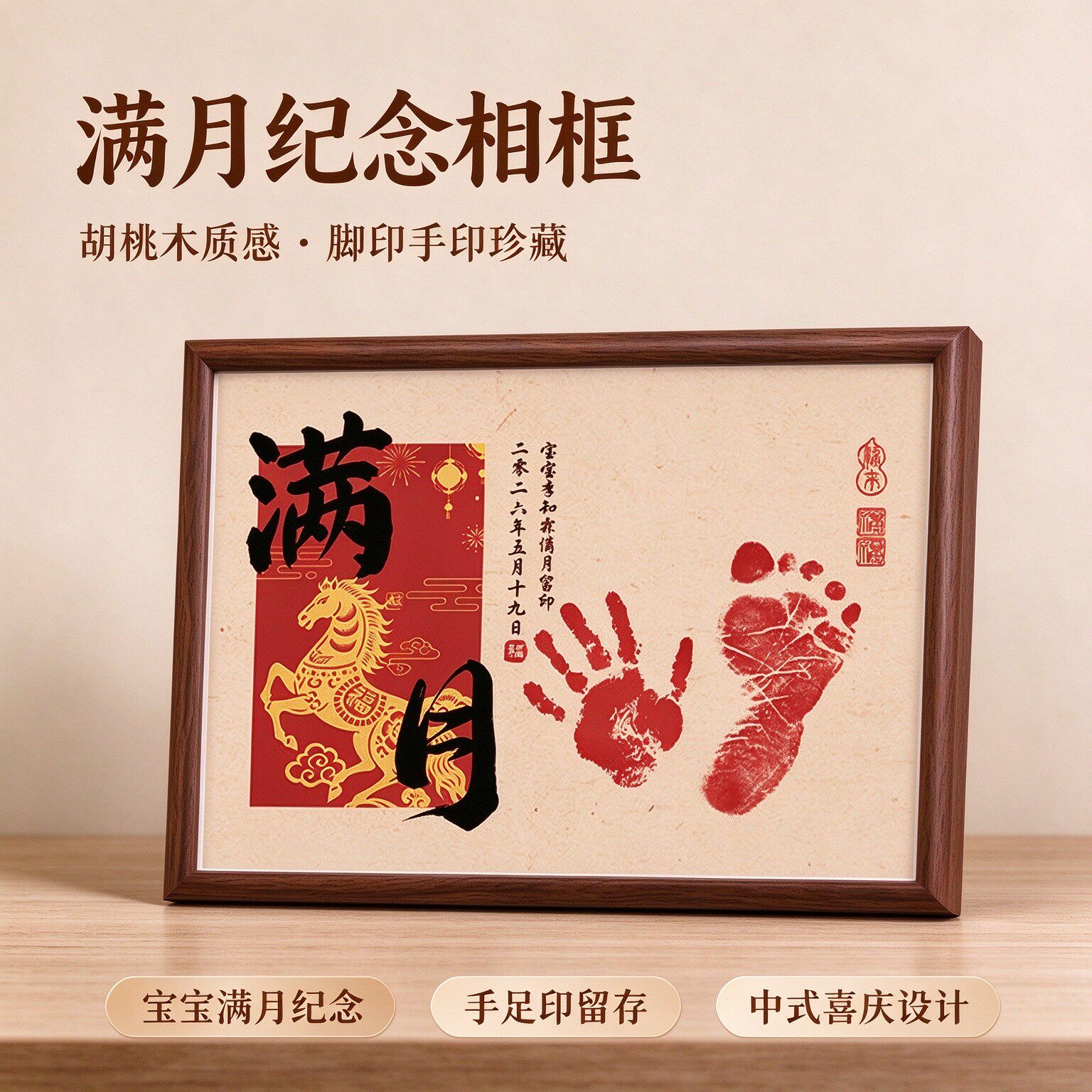 婴儿手足印纪念相框满月百天