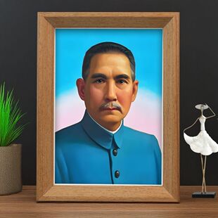 国父孙中山励志木质相框振兴中华收藏相框摆台房间书桌装饰画框