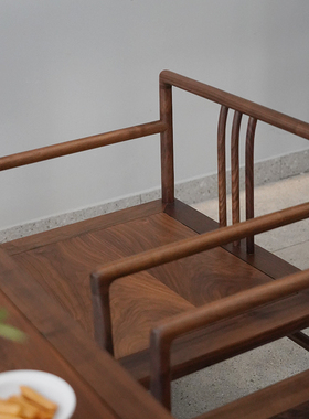 新中式实木茶椅黑胡桃木客厅茶室靠背L椅简约家用餐椅休闲椅