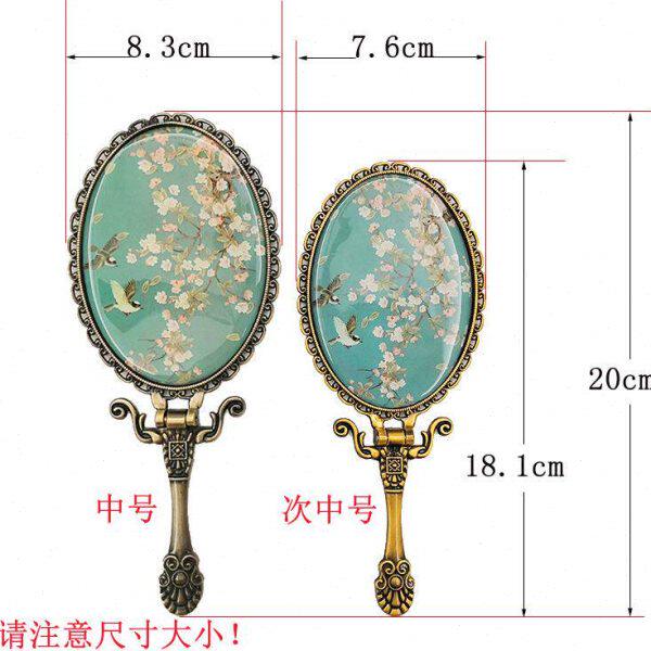 复古风台式手持镜公主小镜子女金属便携欧式手柄镜少女折叠化妆镜