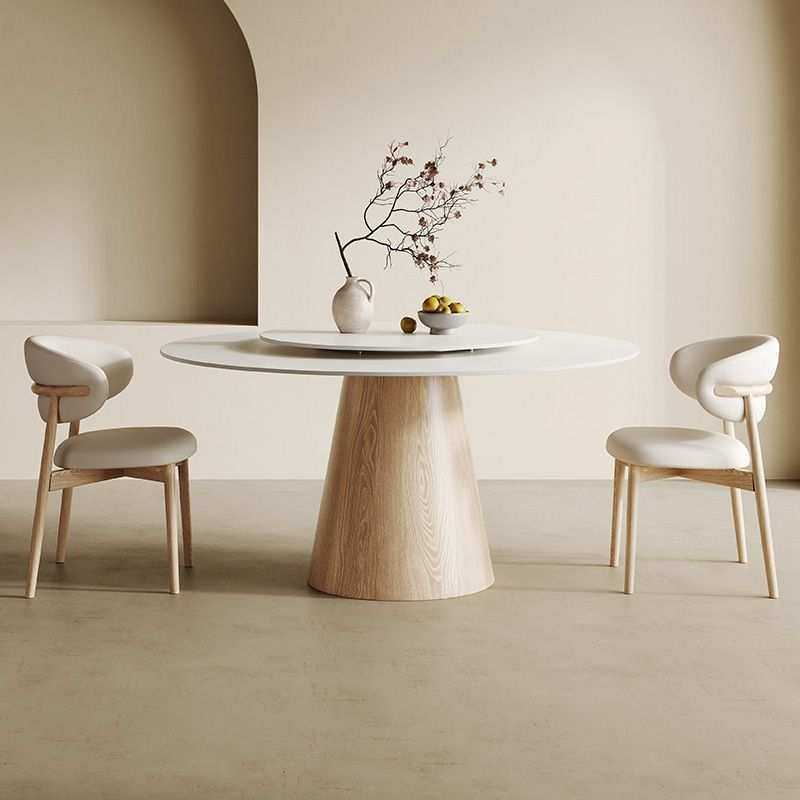 北欧实木岩板圆餐桌纯白带转盘现代简约家用饭桌原木色奶油风圆桌,3C数码配件,USB灯,淘宝优惠券,粉丝福利购,淘宝优惠卷