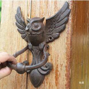 明装复古做旧铸铁猫头鹰门敲门环门拉手墙面装饰五金乡村家居用品