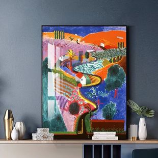 大卫霍克尼现代抽象油画小众艺术客厅装饰画玄关过道书房风景挂画