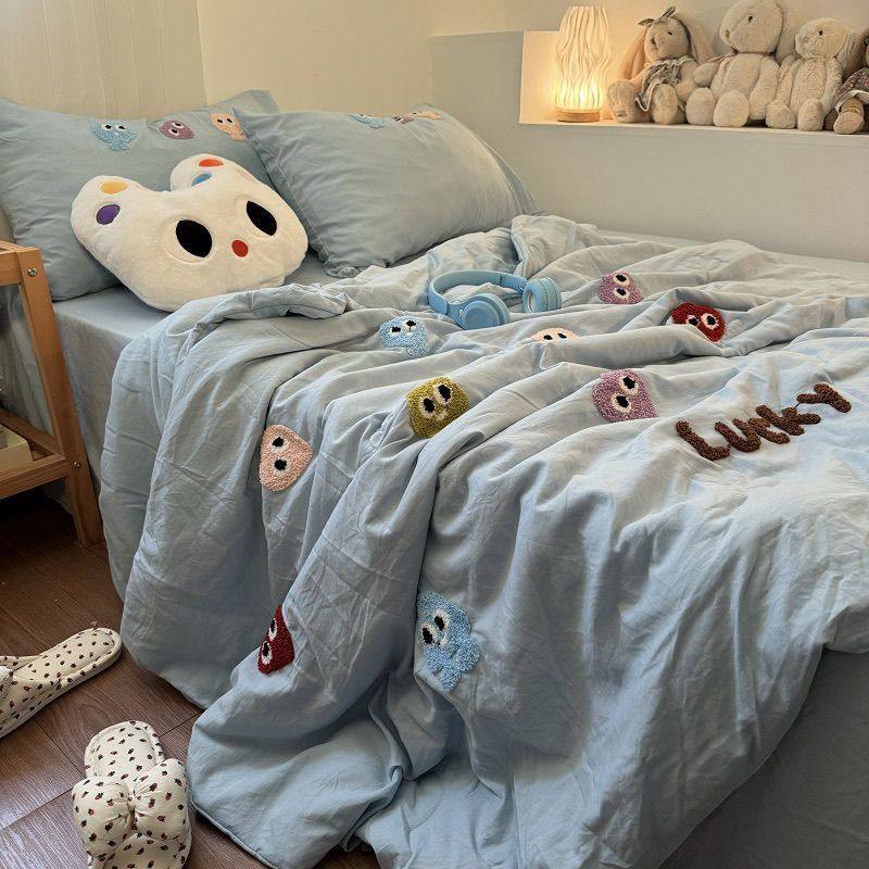 ins可爱小怪兽毛巾绣夏凉被四件套可水洗棉床上空调夏季薄被子,床上用品,化纤被,淘宝优惠券,粉丝福利购,淘宝优惠卷