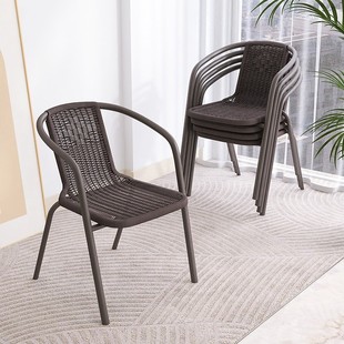 户外阳台休闲编藤靠背椅庭院可堆叠塑料椅家用餐桌椅套装防水防晒