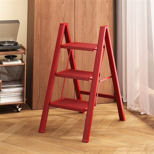 乔迁红色家用梯子折叠梯加厚加粗款家庭用迁乔楼梯伸缩三步人字梯