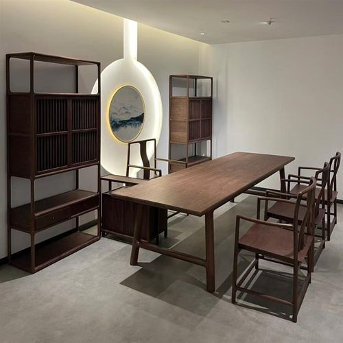 新中式禅意黑胡桃白蜡木茶桌椅新款茶台酒店民宿办公室茶楼泡茶桌