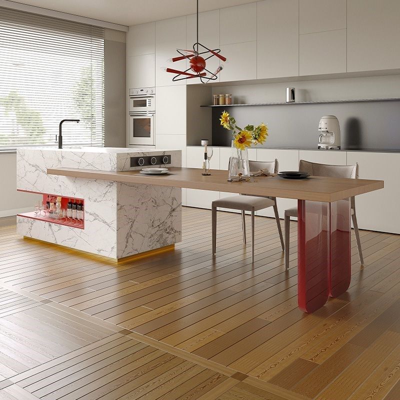 多巴胺风岛台餐桌2024新款厨房导台木纹岩板桌家用奶油小户型倒台