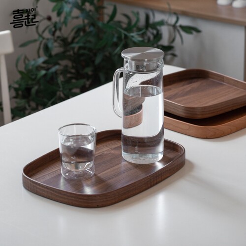 黑胡桃实木弯曲托盘 木制家用酒店咖啡茶具水杯下午茶托盘创意