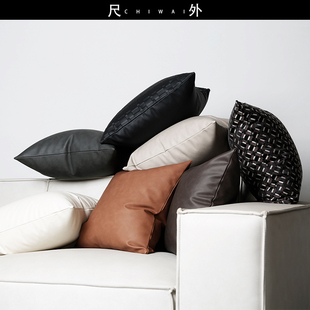 夏日遐想高端轻奢软牛皮纯色抱枕套客厅沙发办公室科技布靠背