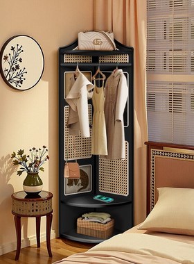 实木转角衣帽架墙角落地装饰摆件中古风卧室挂衣架床头放衣服架子