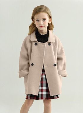 儿童双面羊绒外套2024秋冬宝宝亲子大童羊毛呢加厚男女童呢子大衣
