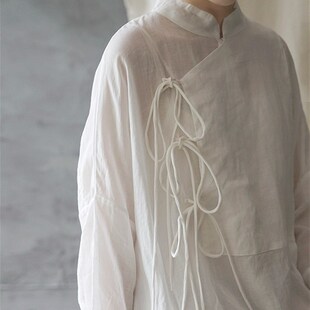 仙气十足微透纯白系带改良旗袍中国风禅意汉服少女中长款衬衣裙春