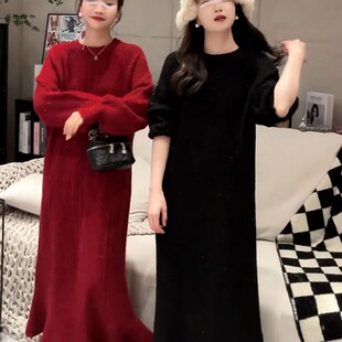 新年耶诞加厚毛衣洋装秋冬中长版本命年氛围感气质鱼尾裙针织裙