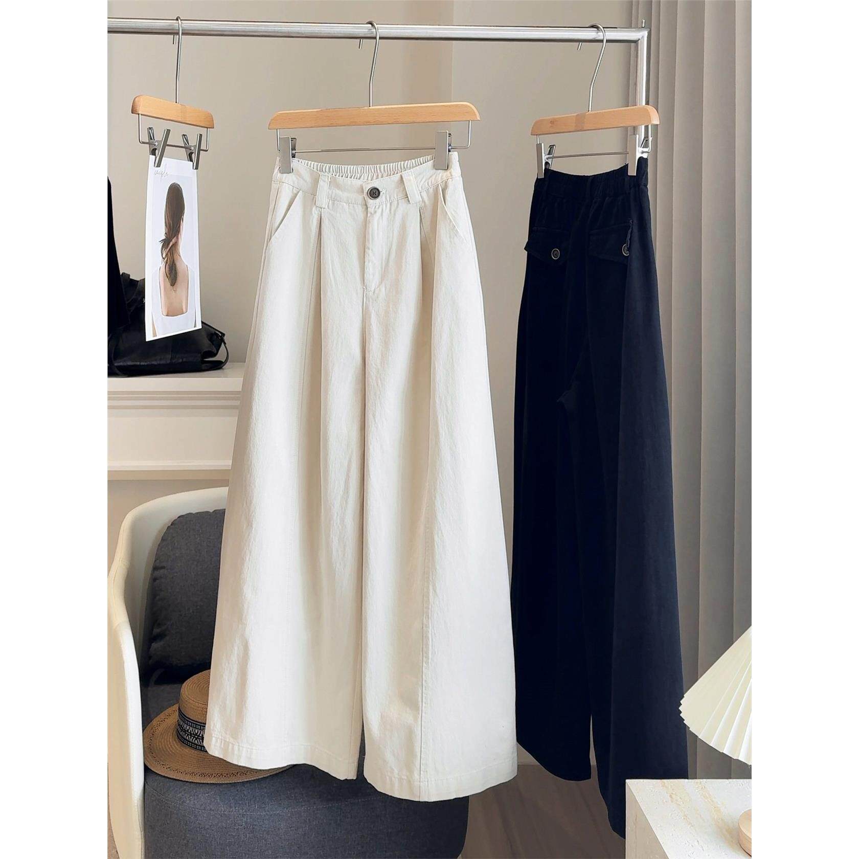 覆古弹力高腰水洗阔腿女裤，韩式，2025年秋季，小号，宽松，垂坠