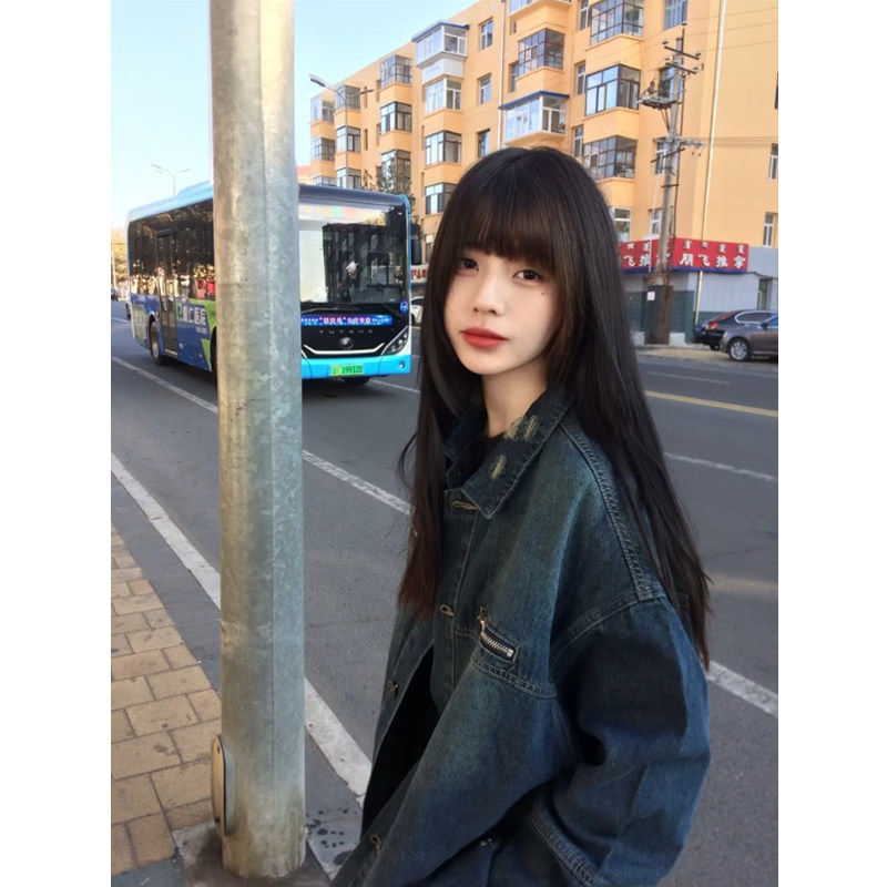 独特好看做旧牛仔外套女春秋2025日系覆古宽松休闲 夹克牛仔衣上