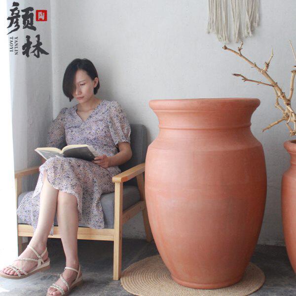 落地红陶罐花盆景观大陶罐大罐子景观花盆落地大盆粗陶盆装饰陶盆