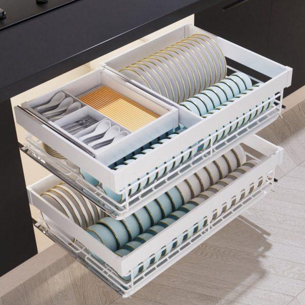 纳米拉篮厨房橱柜304不锈钢双层抽屉式调味拉蓝橱柜收纳碗碟碗篮,家装主材,拉篮,淘宝优惠券,粉丝福利购,淘宝优惠卷