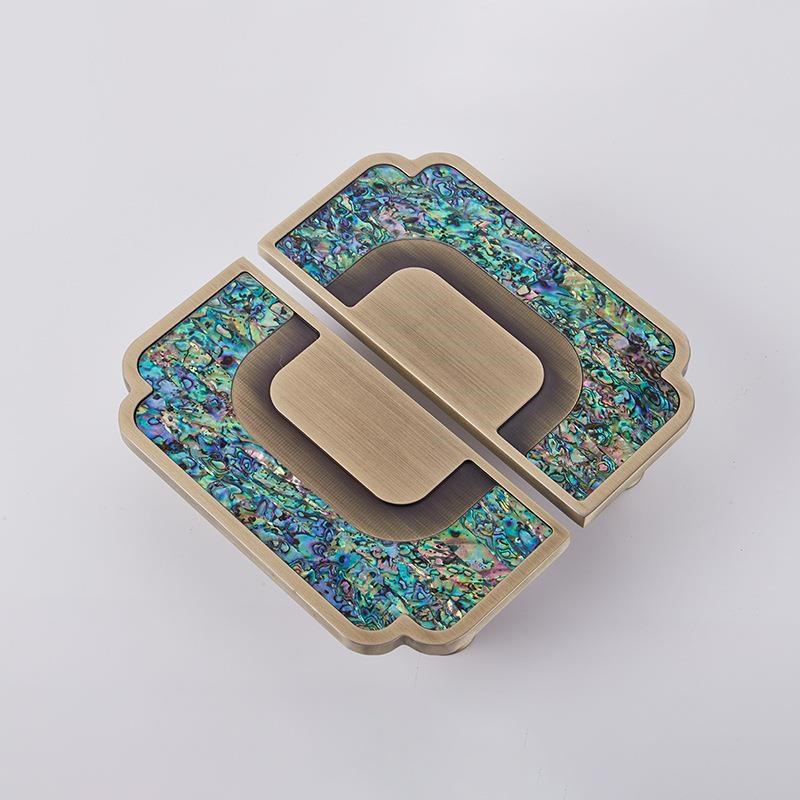 新中式玻璃门拉手 大门s把手酒店豪华推拉中式鲍鱼贝古铜扶手订造