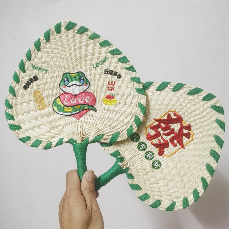 夏季新款老式手工蒲扇定制logAo草编团扇手摇棕叶扇印字葵扇刺绣