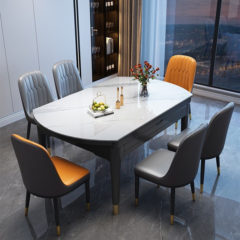 香丽华庭岩板g餐桌椅组合家用小户型现代简约实木伸缩可变圆桌新