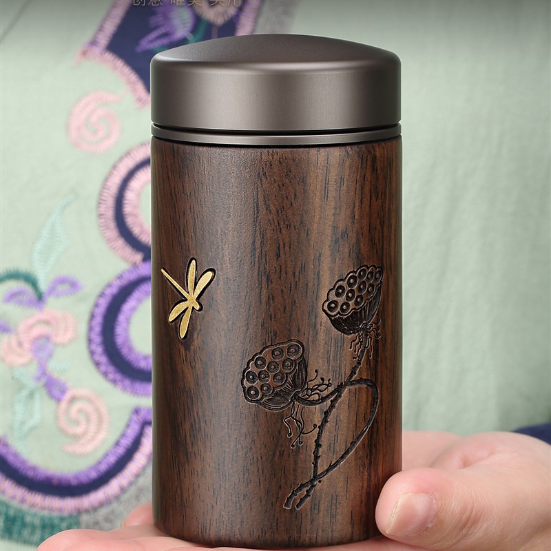 黑檀木茶叶罐密封罐茶p叶储存罐茶叶分装盒小茶叶罐便携红花茶罐