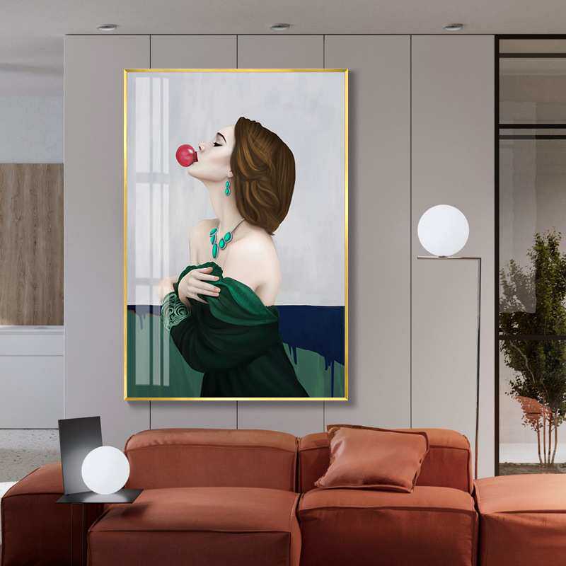 北欧装饰画酒店玄关壁画简约现代客厅竖版挂画餐厅美女人物艺术画