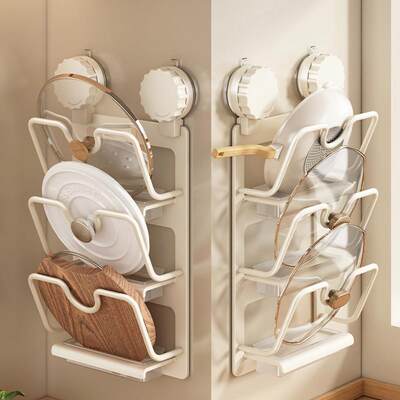 谋生吸盘锅盖架壁挂式免打孔厨房置物架菜板案板多层砧板收纳挂架