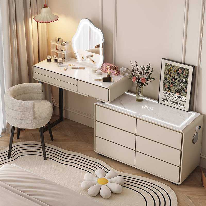实木梳妆台卧室简约现代岩板化妆桌智能斗柜一体化妆台梳妆柜,3C数码配件,USB灯,淘宝优惠券,粉丝福利购,淘宝优惠卷