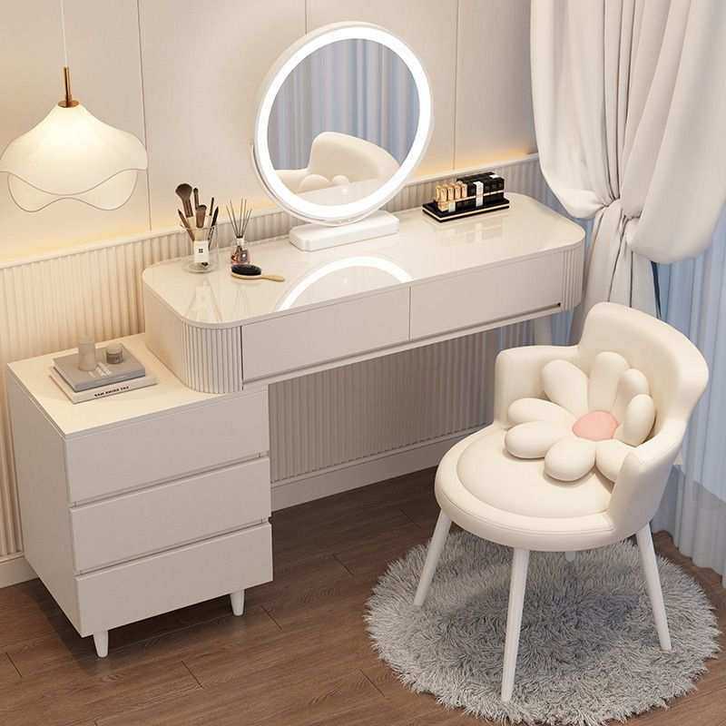 奶油风岩板梳妆台现代简约收纳柜床头柜化妆台小型卧室一体伸缩,3C数码配件,USB灯,淘宝优惠券,粉丝福利购,淘宝优惠卷