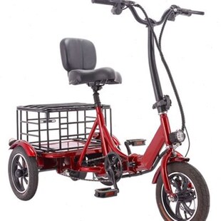 老人脚踏电动三轮车小型折叠助力双人家用迷你成人自行车接送孩子