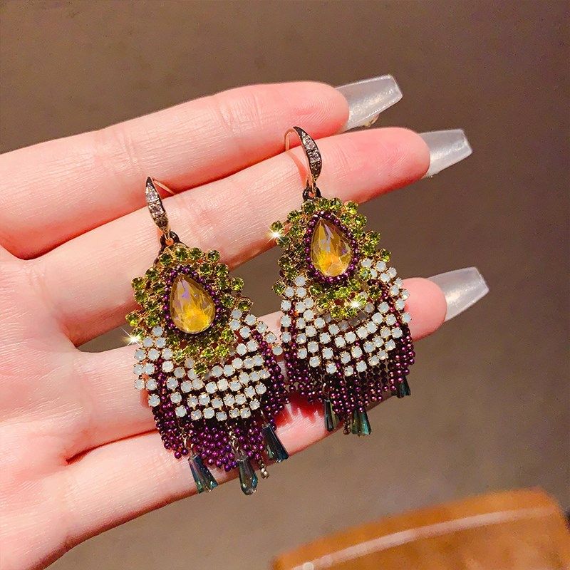 韩国轻奢复古风重工超闪水钻流苏耳坠耳环女时尚气质高级感耳饰品,饰品/流行首饰/时尚饰品新,耳环,淘宝优惠券,粉丝福利购,淘宝优惠卷