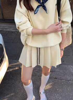 909oit宽松韩版学院风百搭时尚气质配丝巾卫衣短裙三件套套装