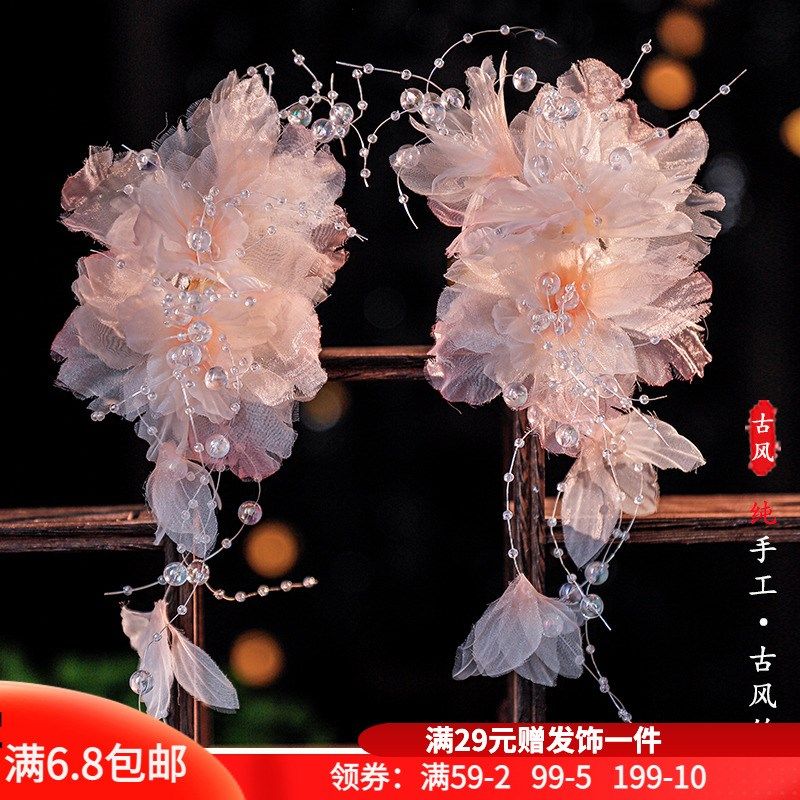 古风发夹绢纱花朵对夹粉色薄纱夹子仙气古装边夹发饰烫花汉服头饰,饰品/流行首饰/时尚饰品新,发饰,淘宝优惠券,粉丝福利购,淘宝优惠卷