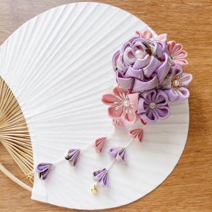 山鸟和色日系和风绉布发饰和服汉服头饰写真流苏发梳 紫色