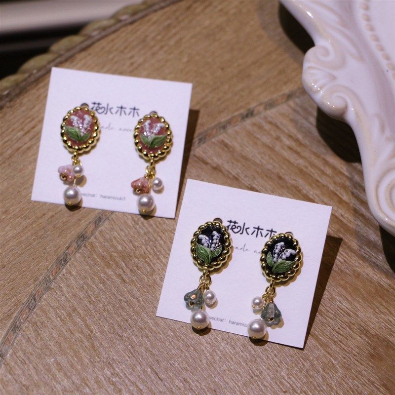 花手作浮雕铃兰耳钉耳环年潮2022新款复古黑小众设计耳夹无耳洞,饰品/流行首饰/时尚饰品新,耳钉,淘宝优惠券,粉丝福利购,淘宝优惠卷