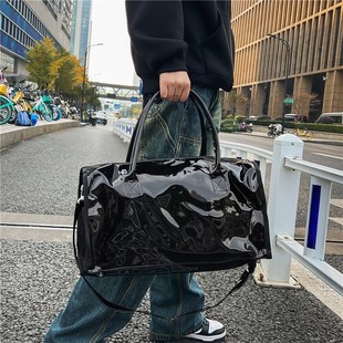 情侣款半透明多色手提防水PVC游泳包个性小众纯色旅行行李包