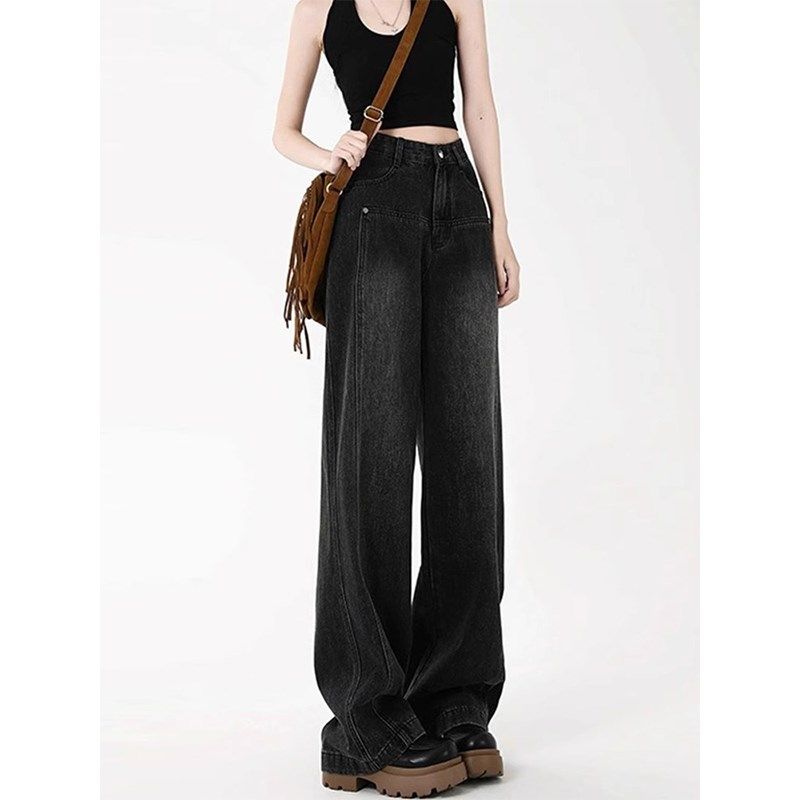 大码黑灰色阔腿牛仔裤女胖妹妹高腰显瘦mm直筒设计感小众直筒长裤,女装/女士精品,大码裤装,淘宝优惠券,粉丝福利购,淘宝优惠卷