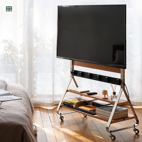 无即所有电视机移动支架不锈钢小户型客厅卧室显示器落地实木挂架
